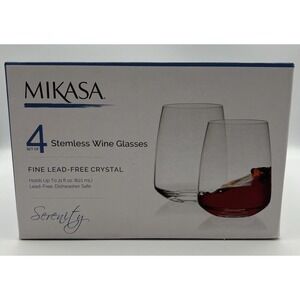 MIKASA Serenity Set Of 4 Stemless Wine Glasses Fine Lead-Free Crystal 21 fl oz